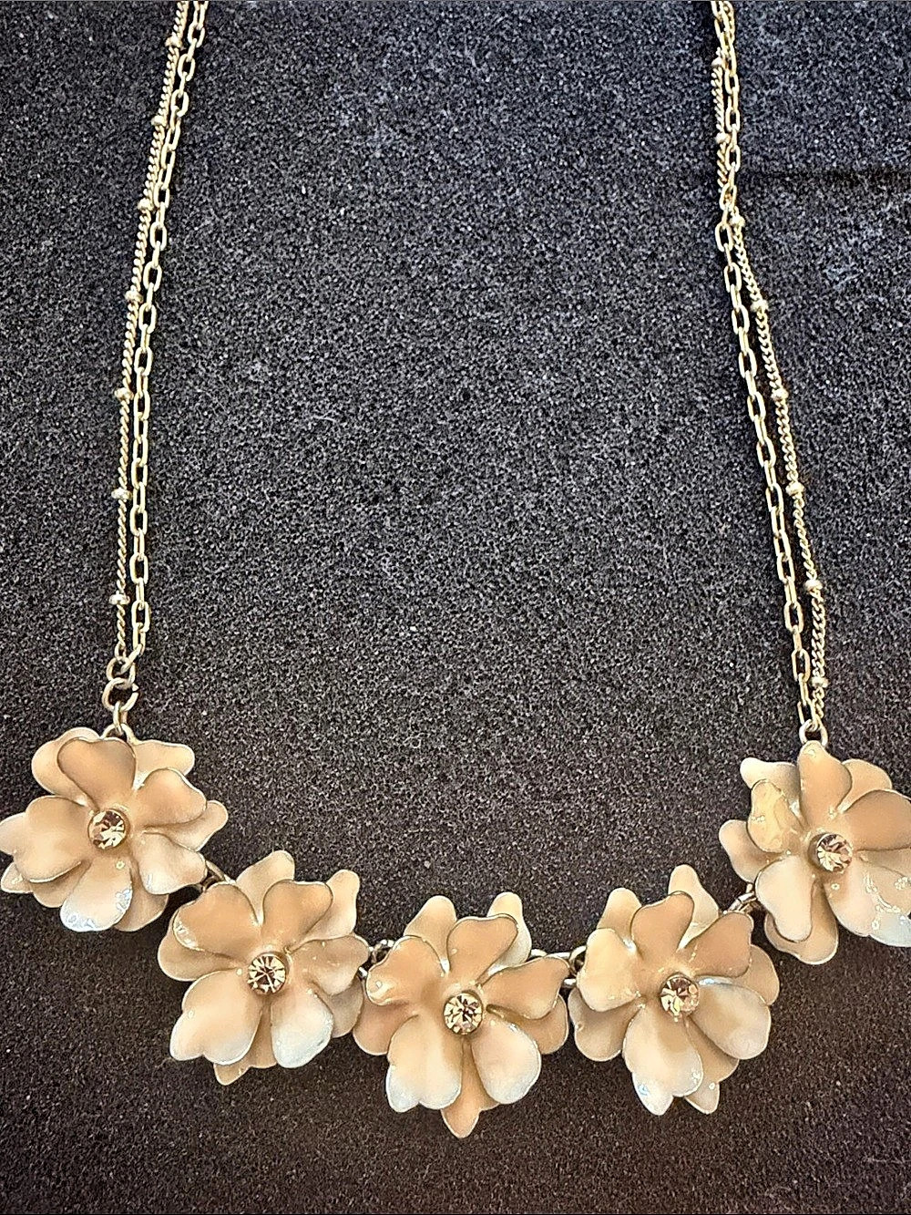 Talbots Enamel Flower Statement Necklace Gold & Pink